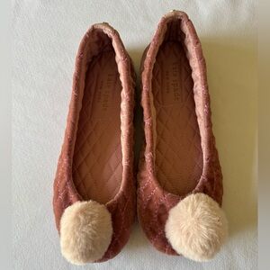Kate Spade Quilted Pink Fluff Up Pom Pom Slippers